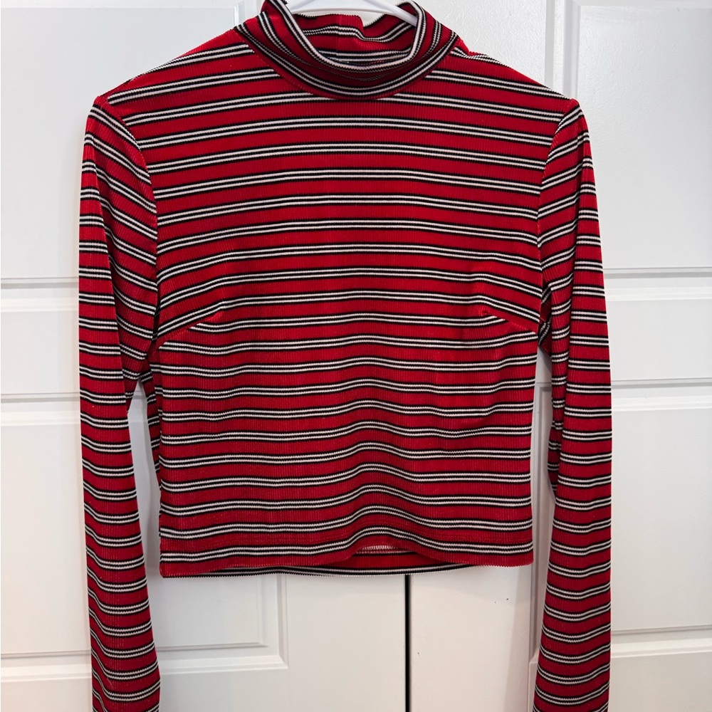 Forever 21 Red Striped Long Sleeve Top